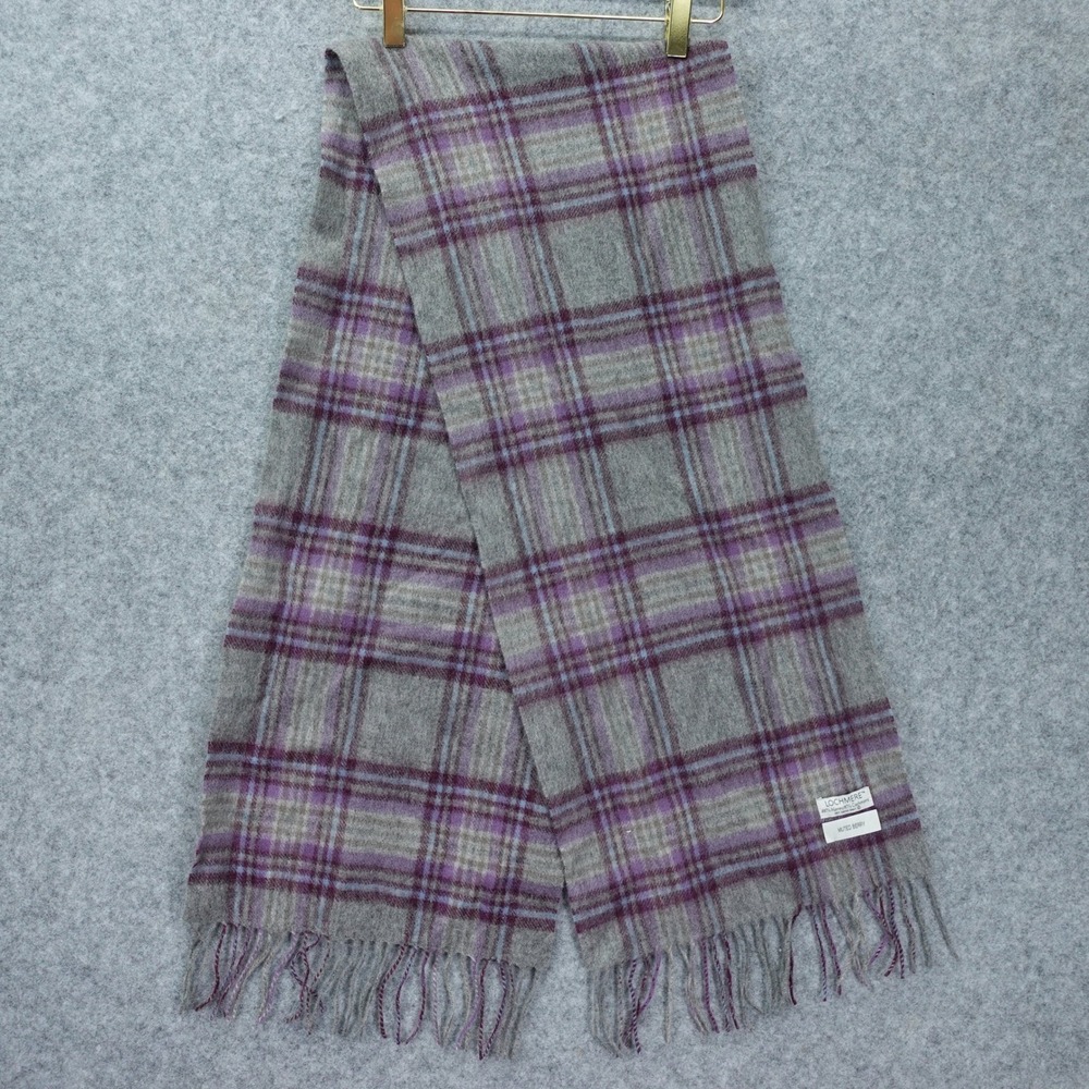 Merino Cashmere Plaid Scarf Fringe Muted Berry Tartan Cozy 12x62 Lochmere UK